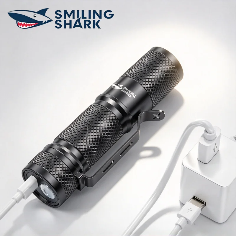 Edc Carry Clip - 스마일링 샤크 초강력 미니 LED 손전등,